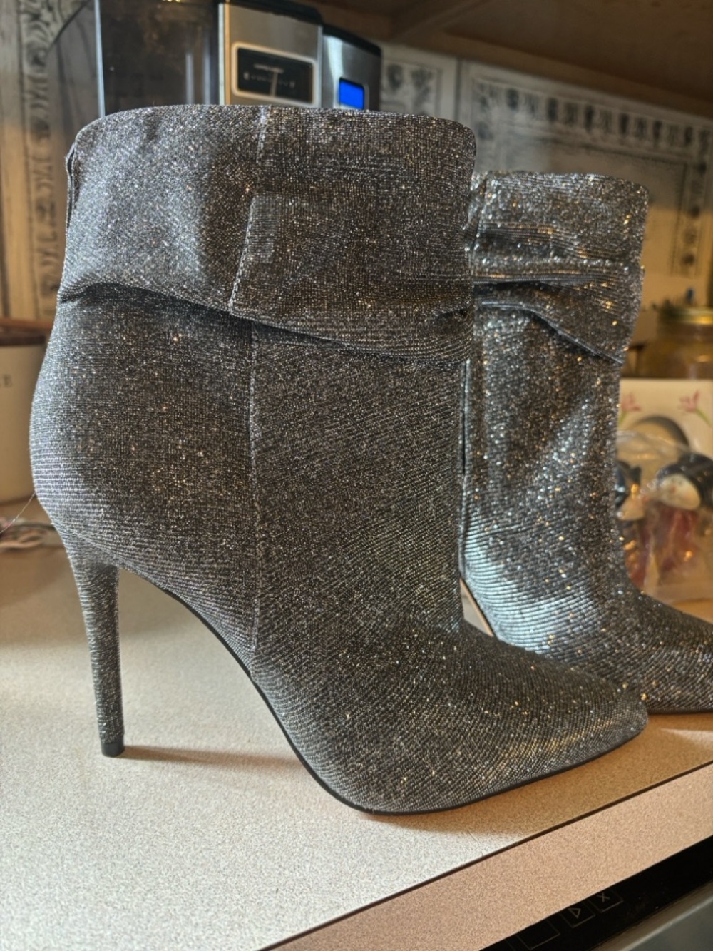 Jessica Simpson Glitter Fold-Over Ankle Boots - Silver